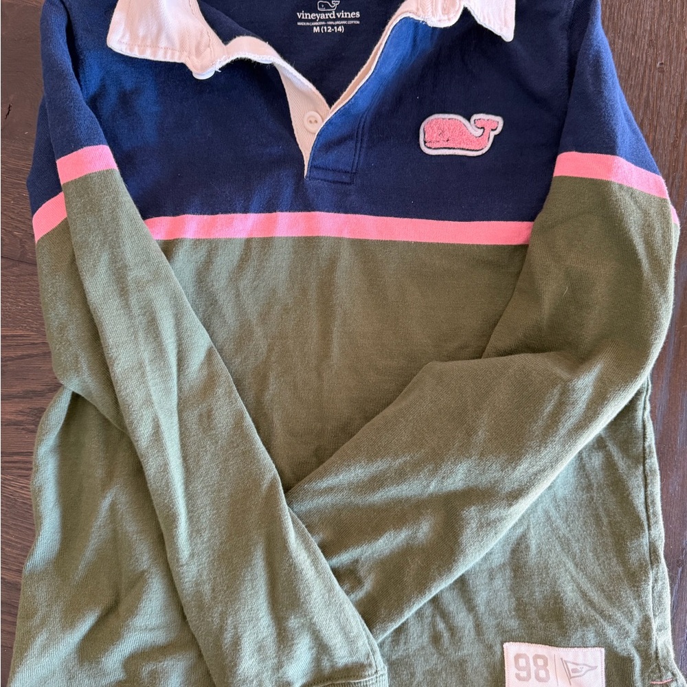 Vineyard Vines Kids Long Sleeve Shirt - Navy, Pink, and Green